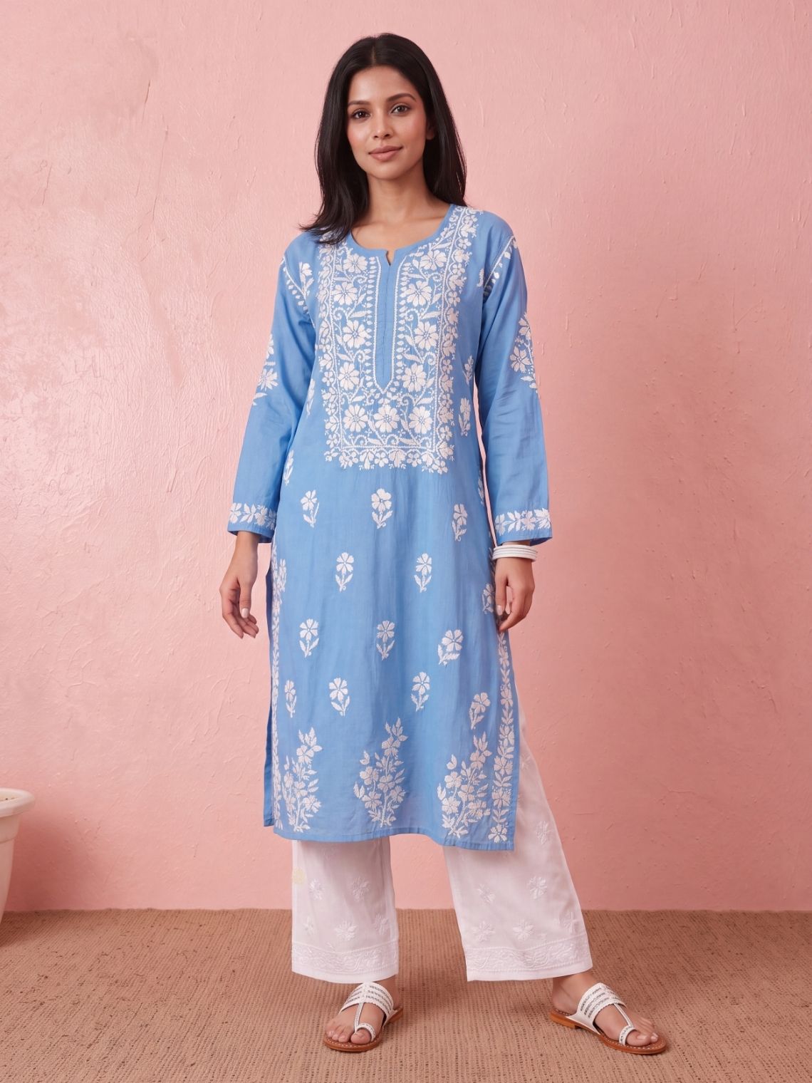 Pavika Rayon Chikankari Long Kurti - Chowkhat Lifestyle