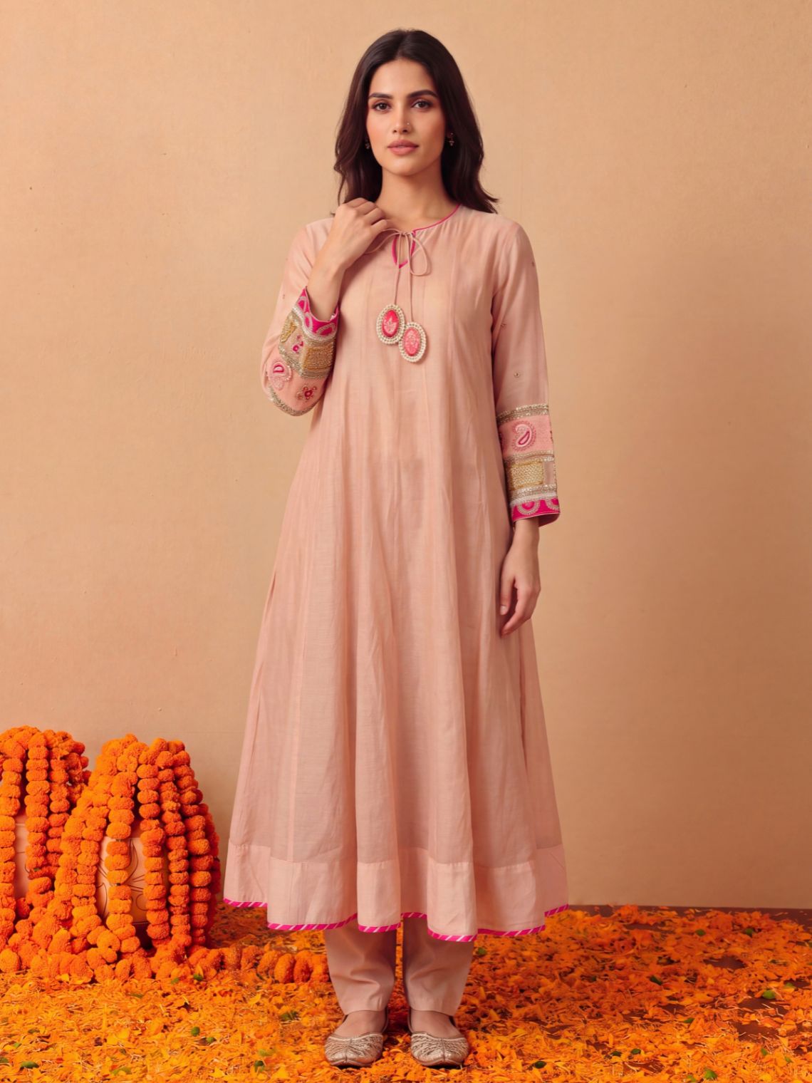 Pankhuri Mul Cotton Hand Embroidered Anarkali Long Suit set - Chowkhat Lifestyle