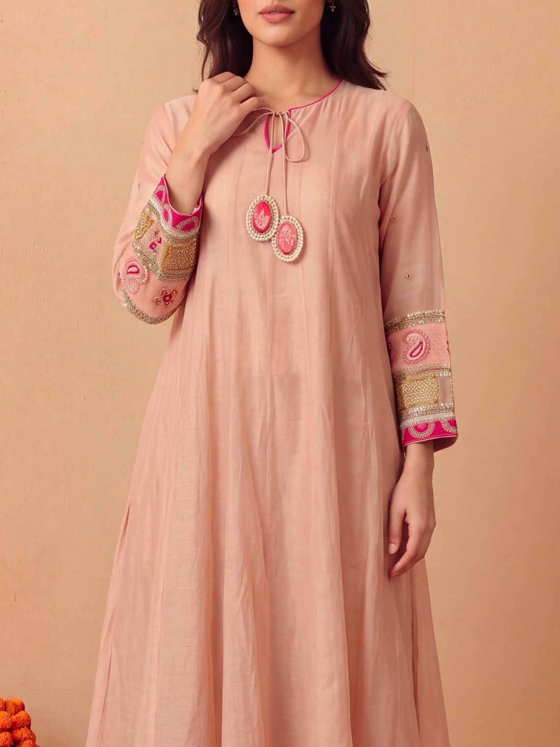 Pankhuri Mul Cotton Hand Embroidered Anarkali Long Suit set - Chowkhat Lifestyle