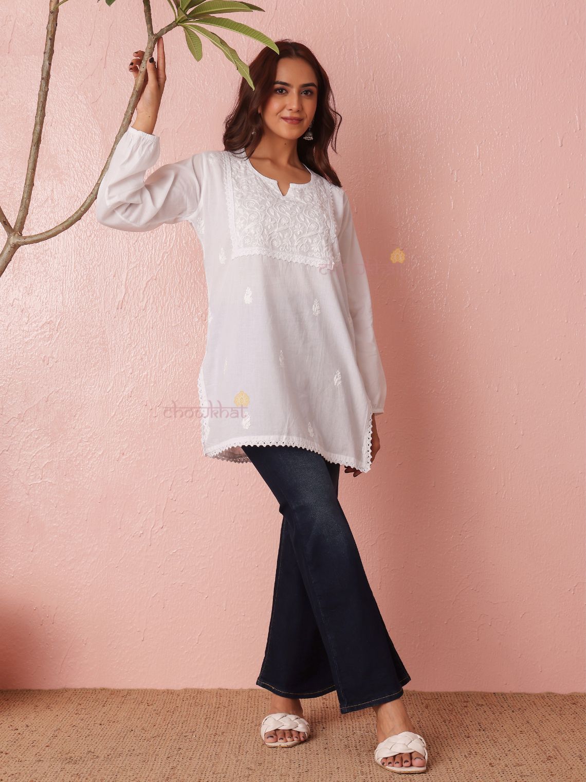 Sahiba Cotton Straight Short Chikankari Kurti - Chowkhat Lifestyle