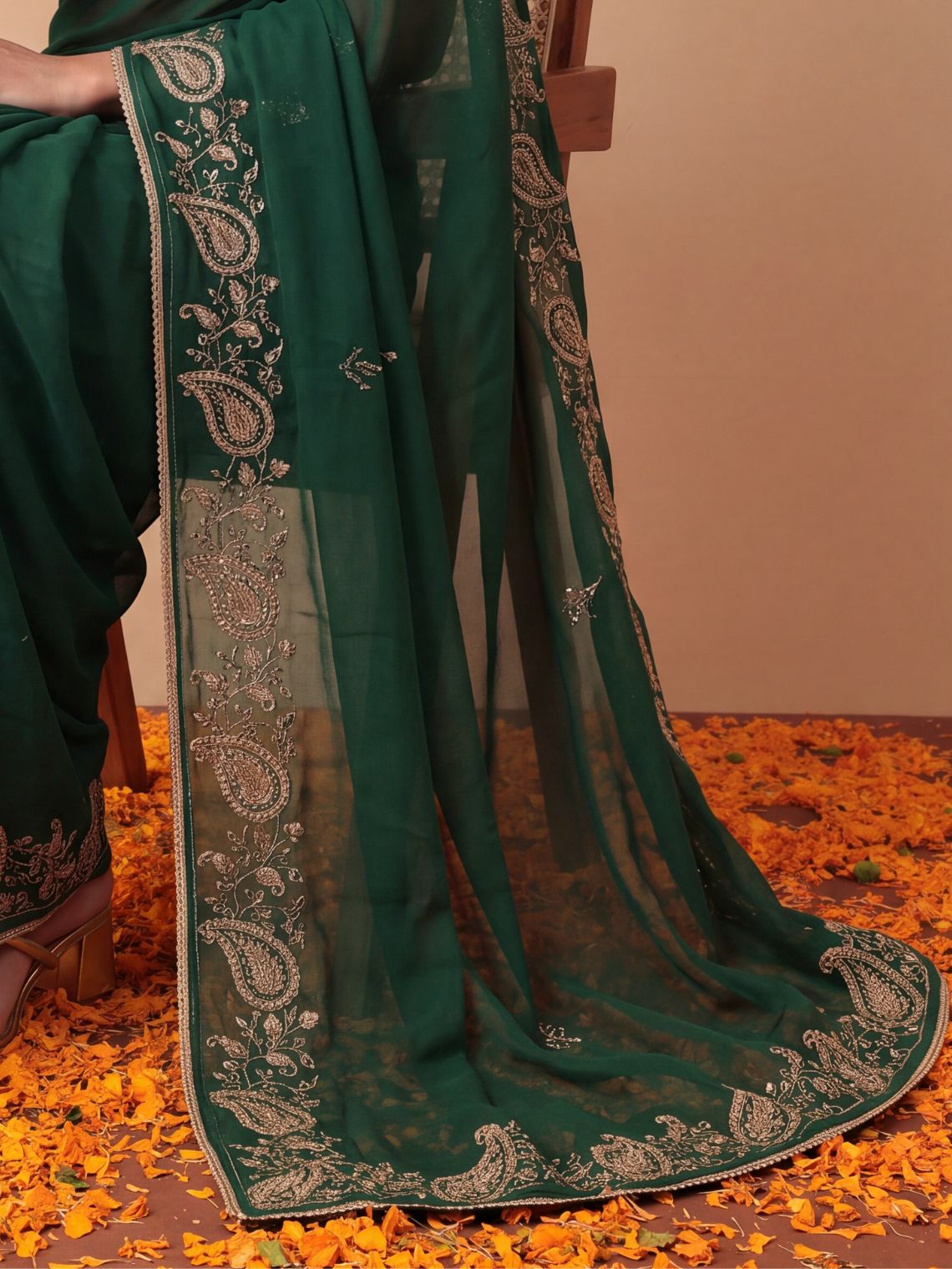 Avani Hand Embroidered Zari Work Chiffon Saree with Blouse Piece - Chowkhat Lifestyle