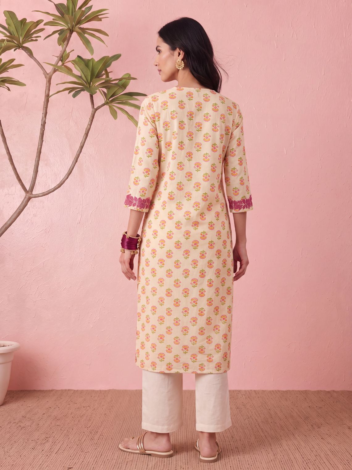 Naisha Straight Long Chikankari Cotton Kurta with Pocket - Chowkhat Lifestyle