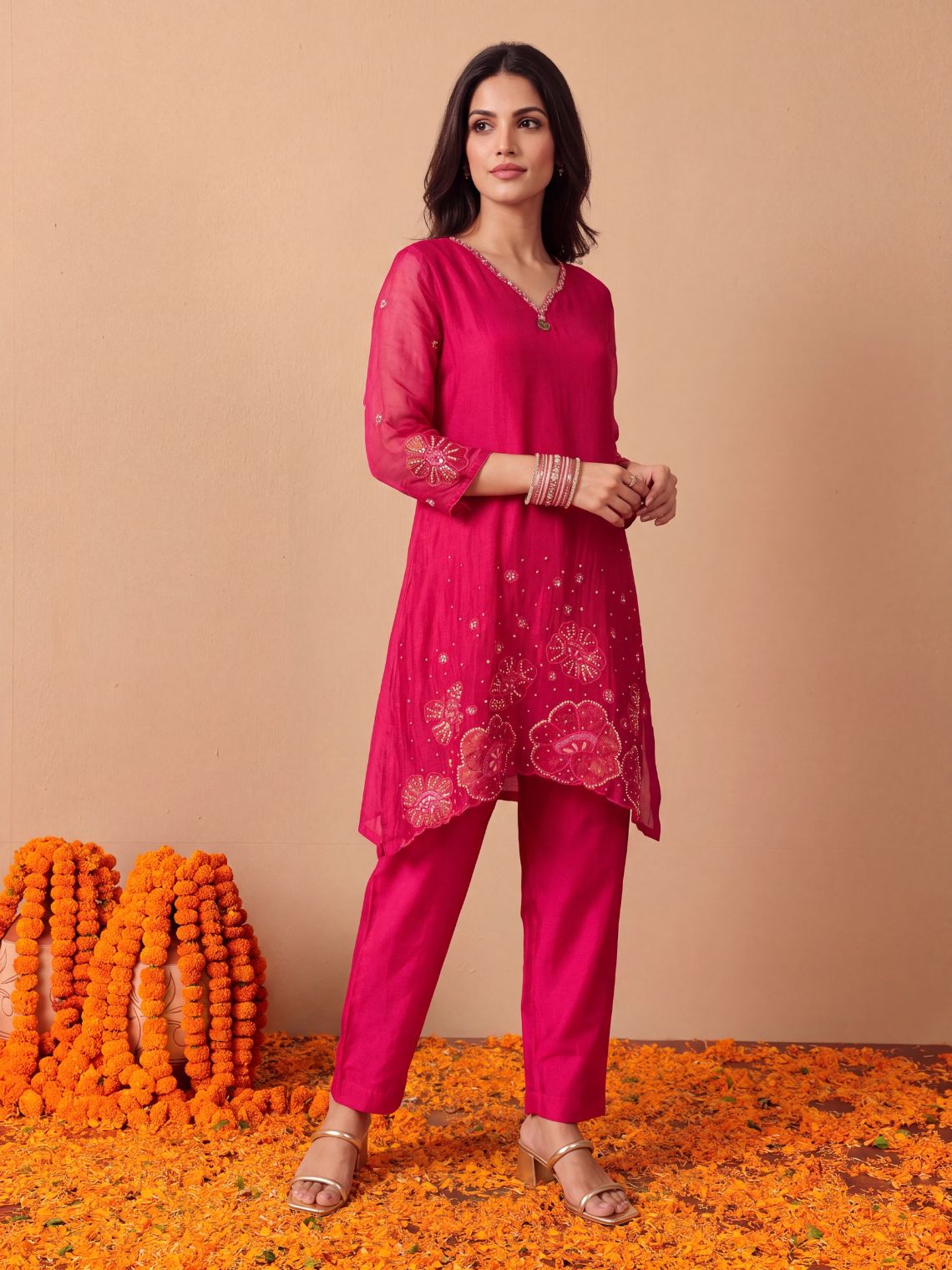 Sargam Hand Embroidered Kurta & Palazzo Pants Co ord Set - Chowkhat Lifestyle