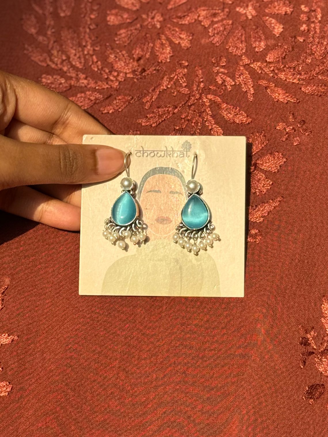 German Silver Pearl Hanging Earrings - Chowkhat Lifestyle