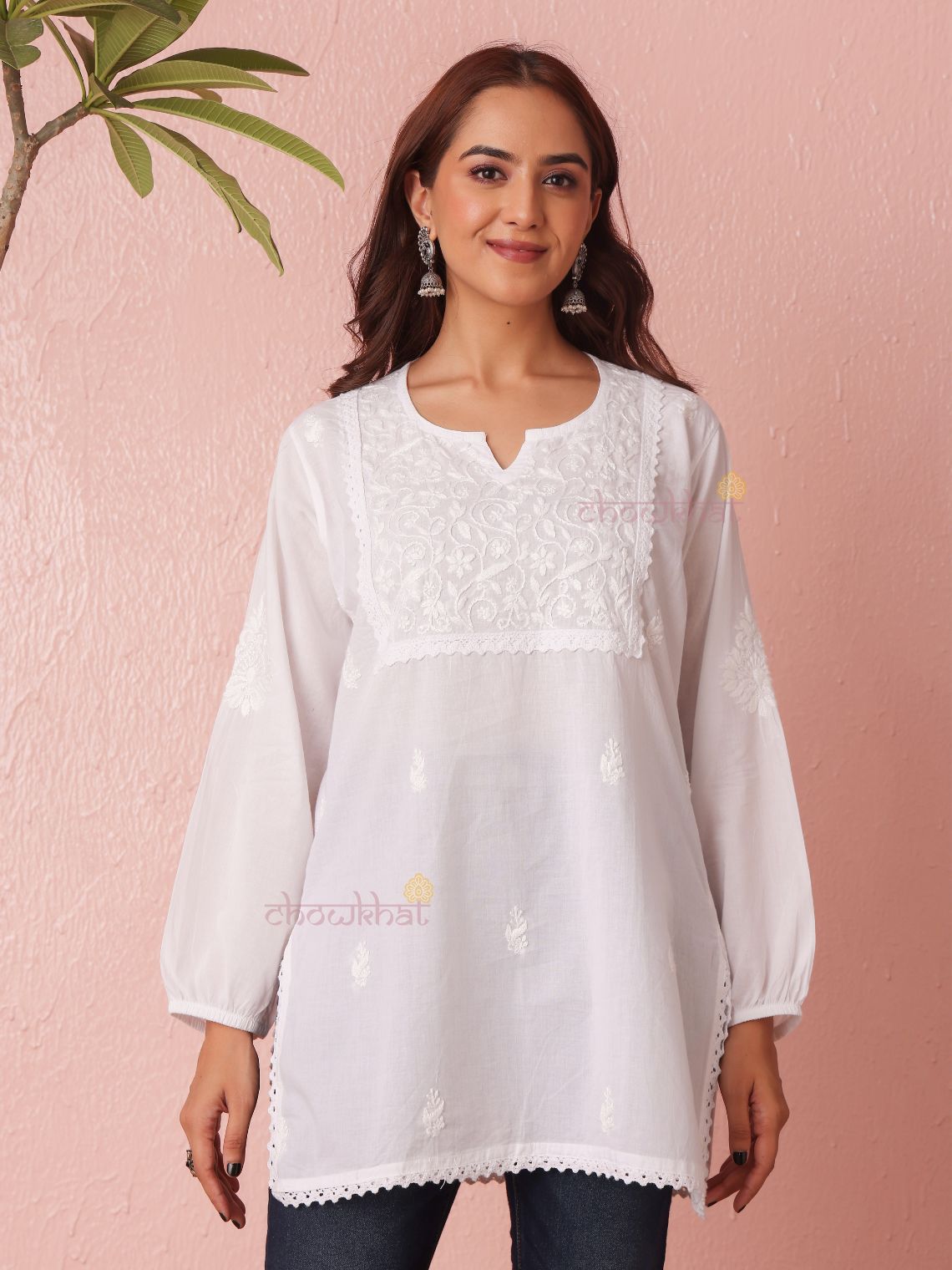 Sahiba Cotton Straight Short Chikankari Kurti - Chowkhat Lifestyle