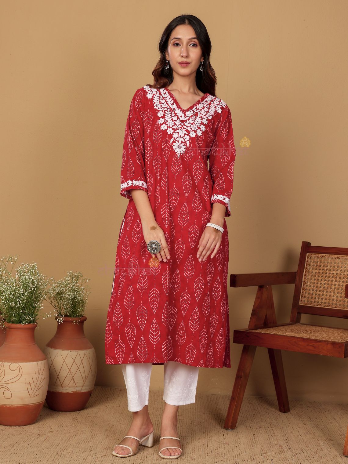 Ira Hand Printed Cotton Kurti With Hand Embroidered Chikankari - Chowkhat Lifestyle