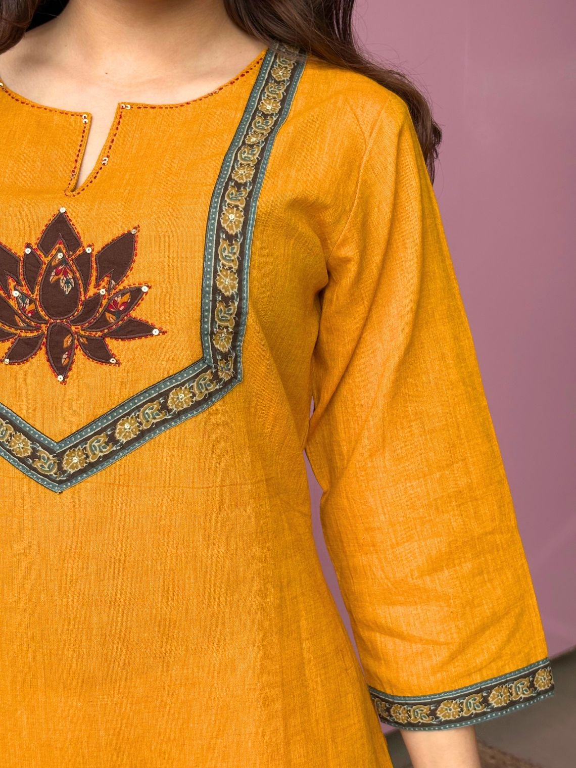Saanjh Handloom Cotton Straight Kurti with Handwork - Chowkhat Lifestyle
