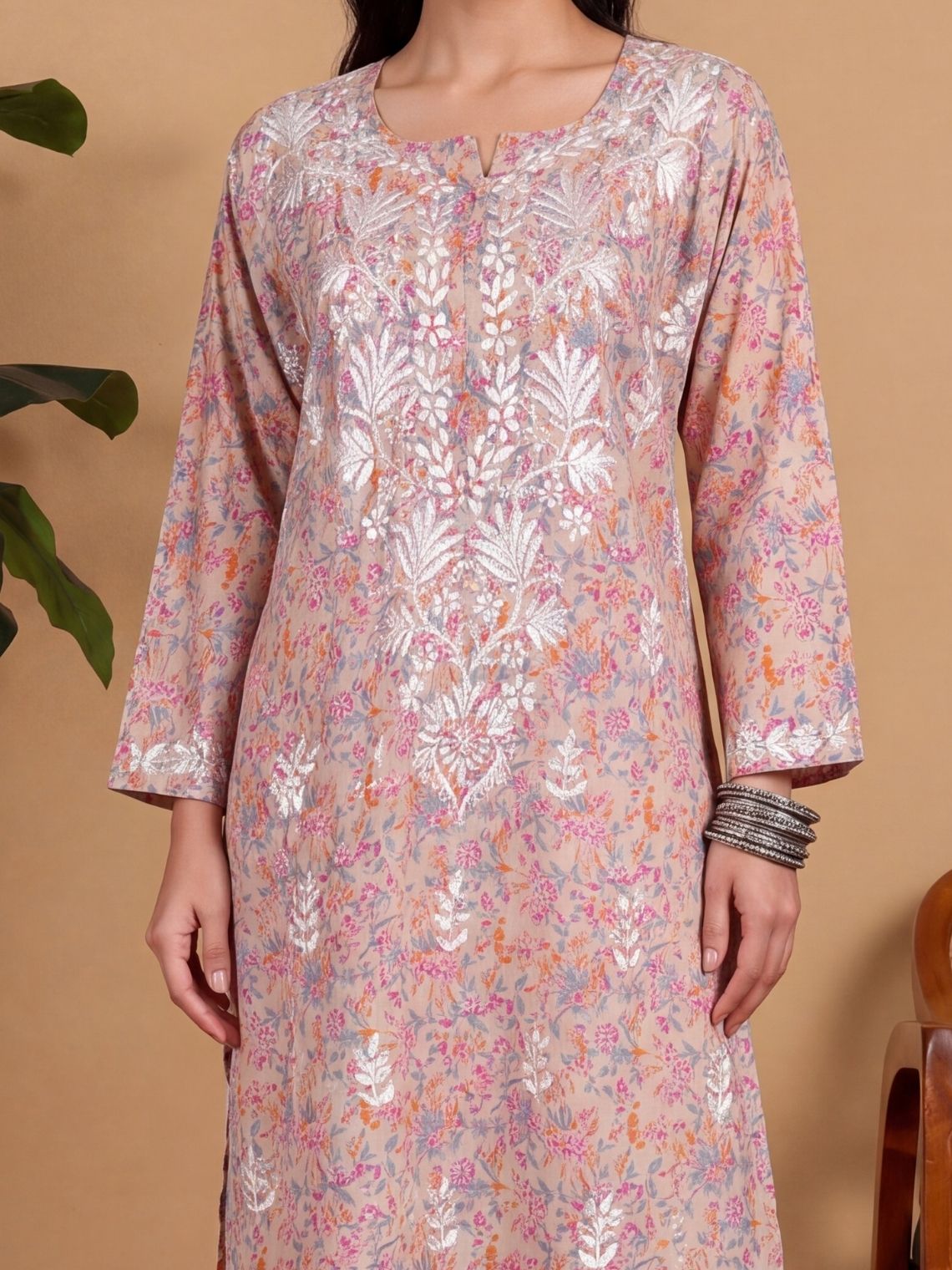 Nandini Cotton Straight Long Chikankari Kurti - Chowkhat Lifestyle