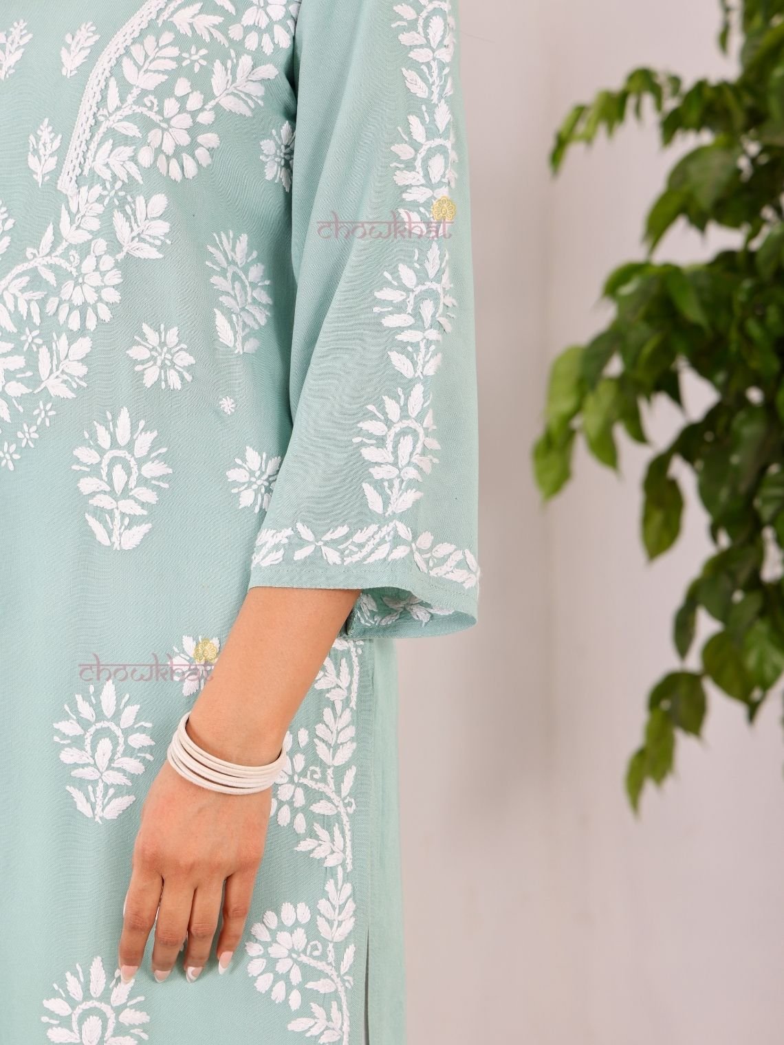 Navya Rayon Straight Chikankari Kurti with Lace - Chowkhat Lifestyle