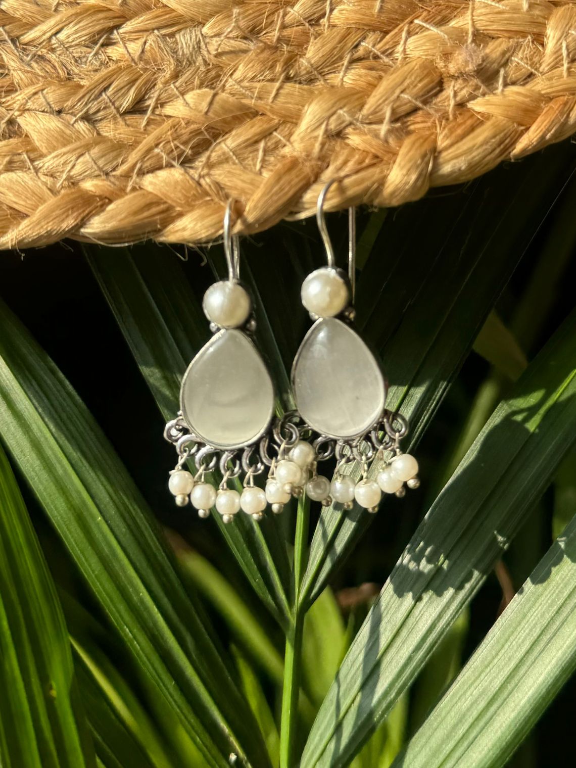 German Silver Pearl Hanging Earrings - Chowkhat Lifestyle