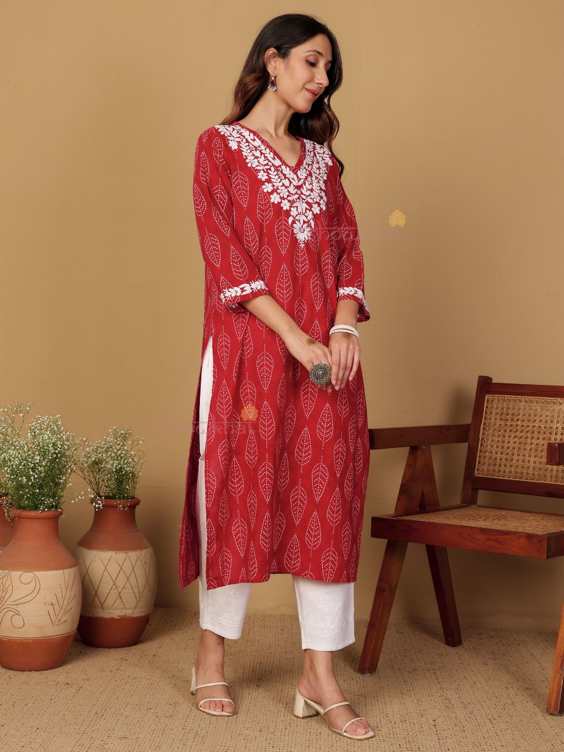 Ira Hand Printed Cotton Kurti With Hand Embroidered Chikankari - Chowkhat Lifestyle