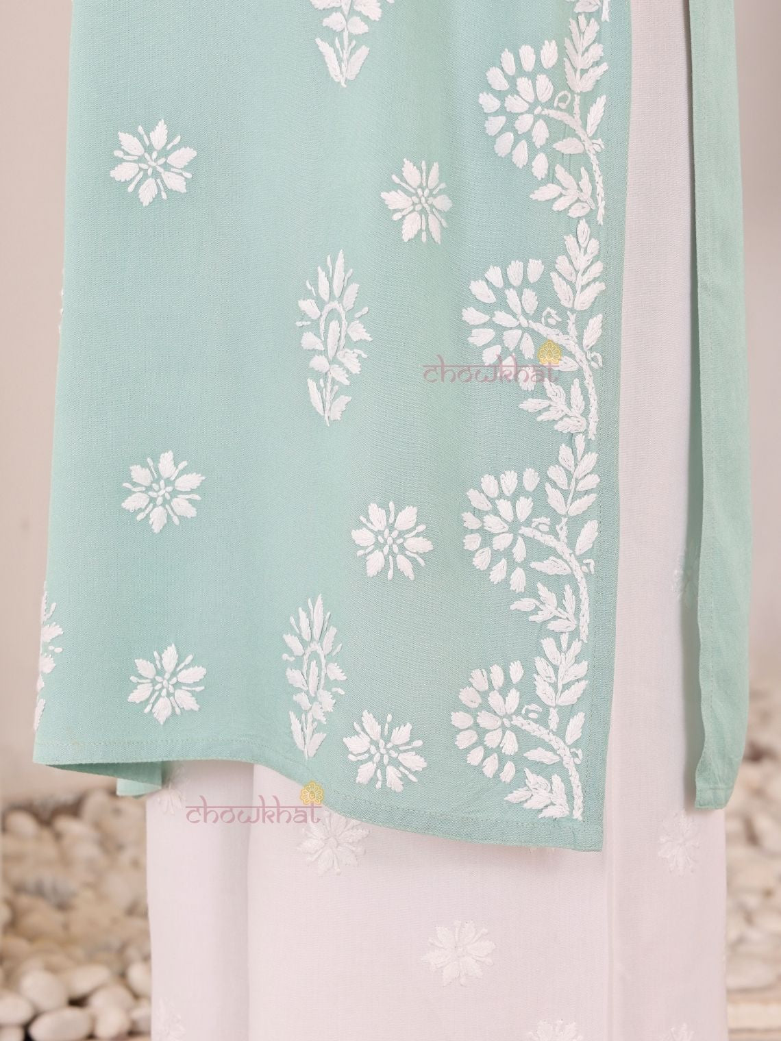 Navya Rayon Straight Chikankari Kurti with Lace - Chowkhat Lifestyle