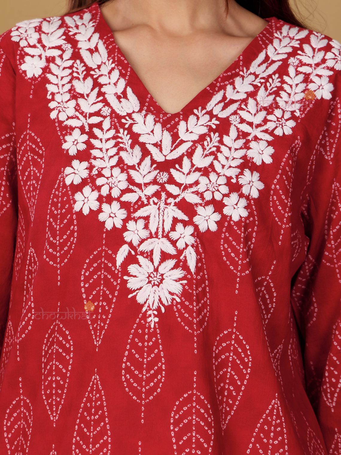 Ira Hand Printed Cotton Kurti With Hand Embroidered Chikankari - Chowkhat Lifestyle