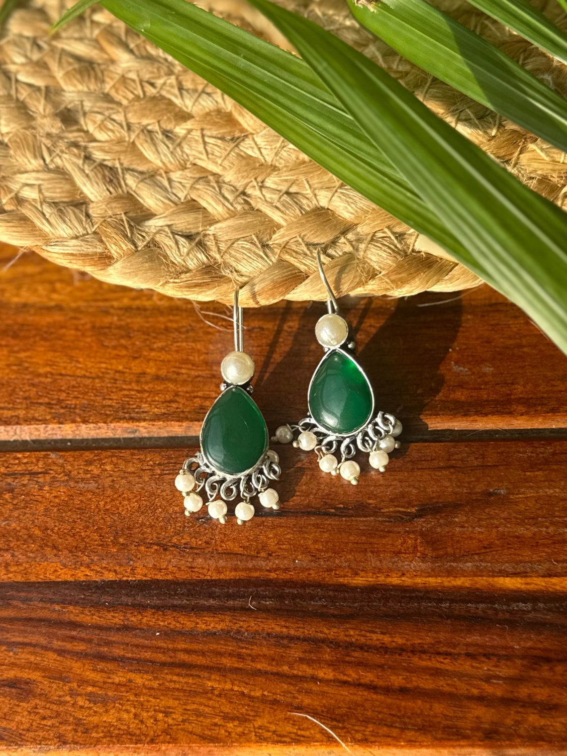 German Silver Pearl Hanging Earrings - Chowkhat Lifestyle