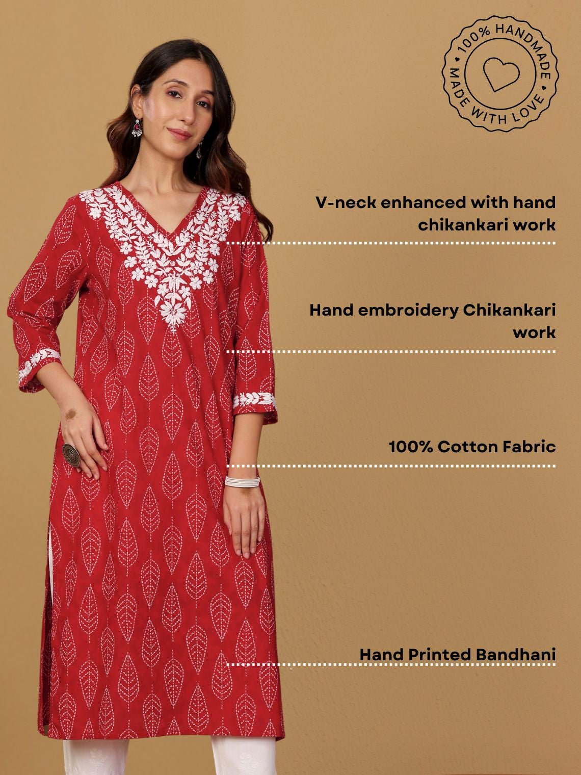 Ira Hand Printed Cotton Kurti With Hand Embroidered Chikankari - Chowkhat Lifestyle