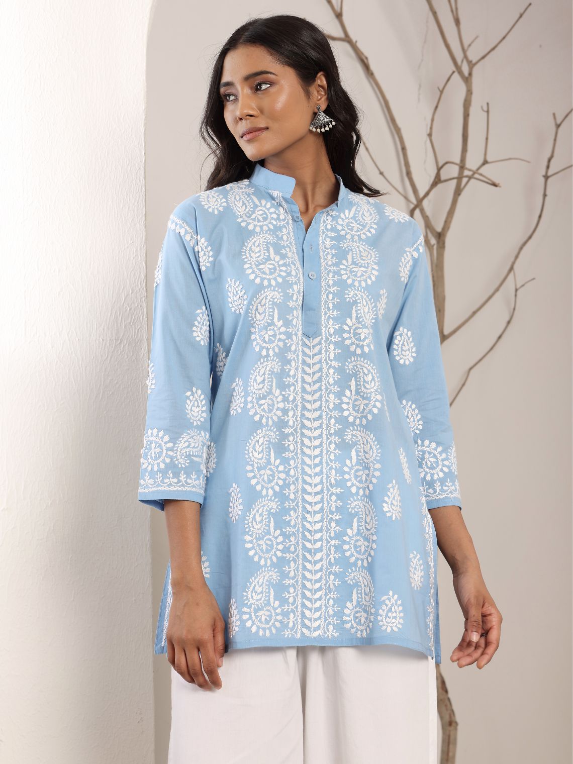 Anvi Cotton Short Straight Chikankari Kurti - Chowkhat Lifestyle