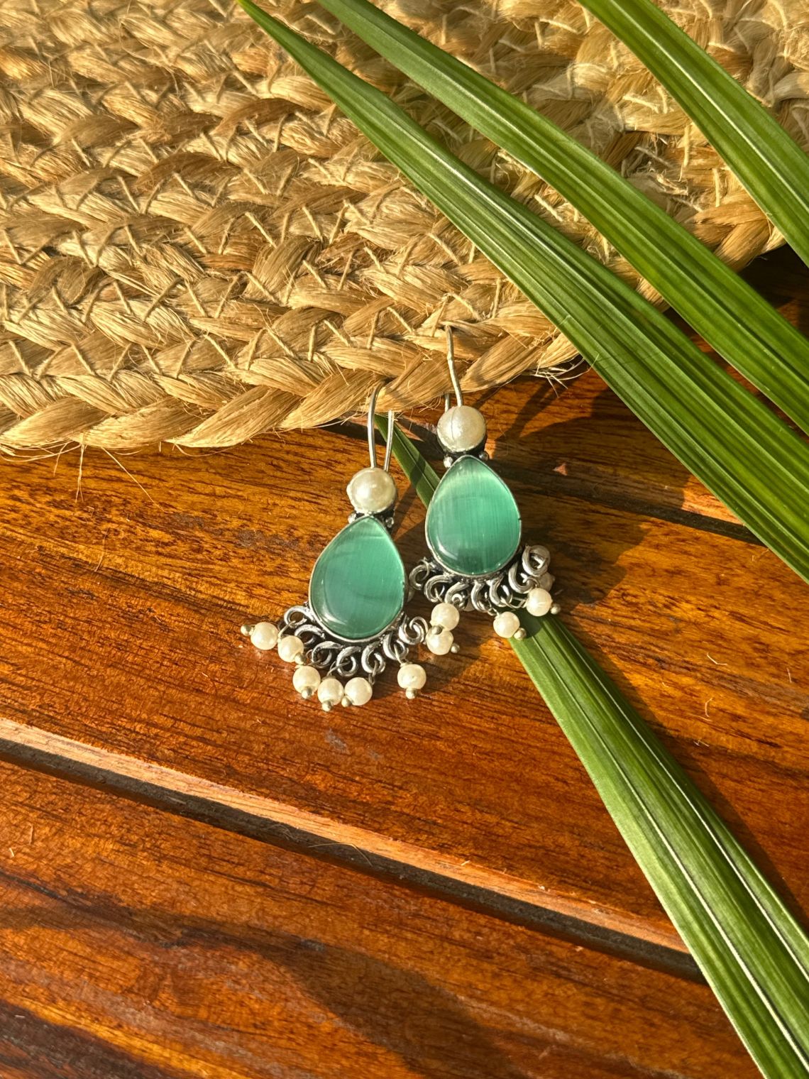 German Silver Pearl Hanging Earrings - Chowkhat Lifestyle