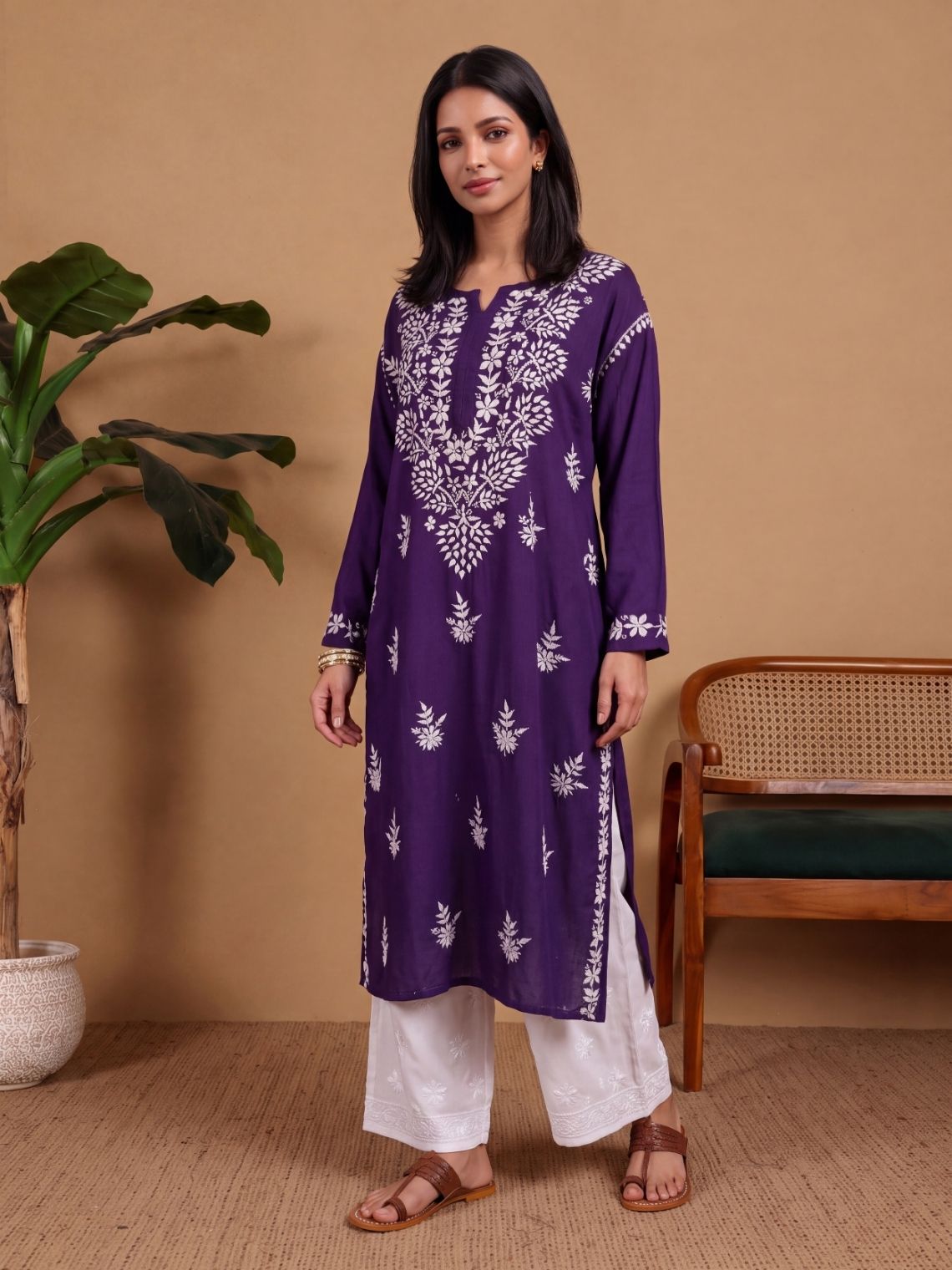 Kritika Rayon Straight Long Chikankari Kurti - Chowkhat Lifestyle