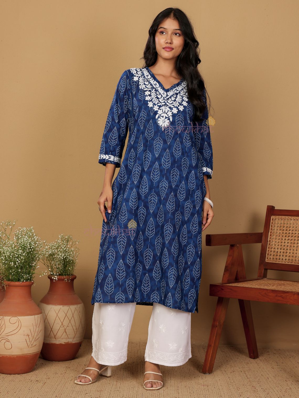 Ira Hand Printed Cotton Kurti With Hand Embroidered Chikankari - Chowkhat Lifestyle