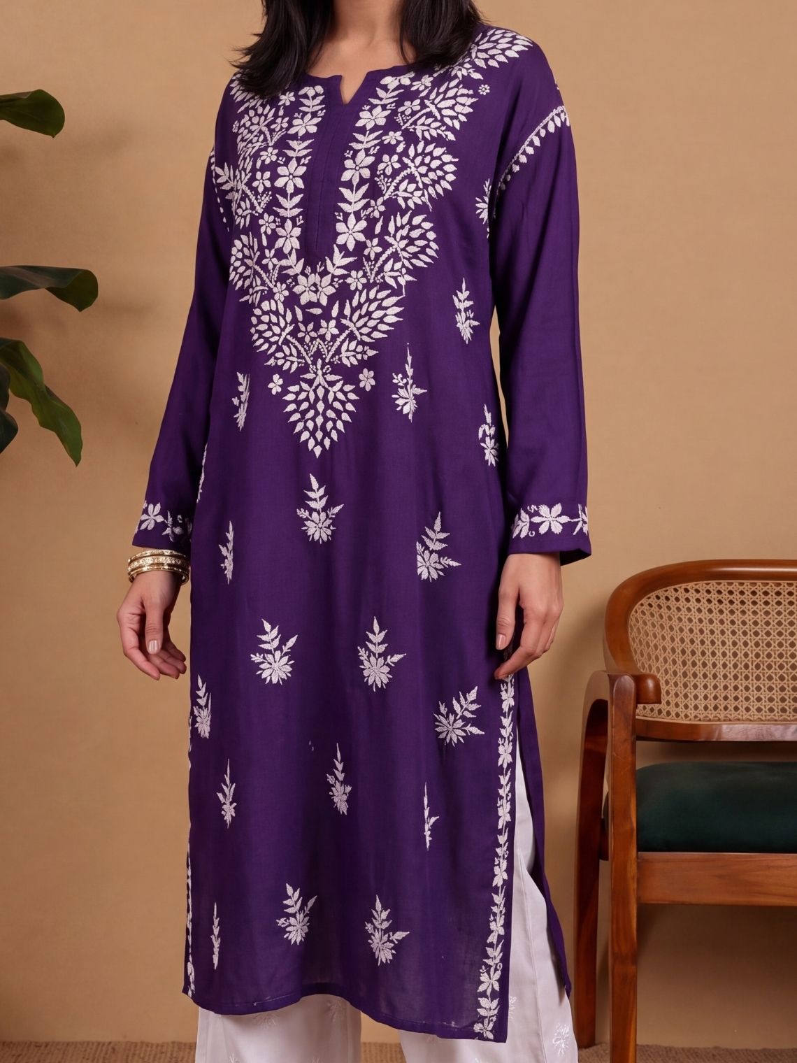 Kritika Rayon Straight Long Chikankari Kurti - Chowkhat Lifestyle