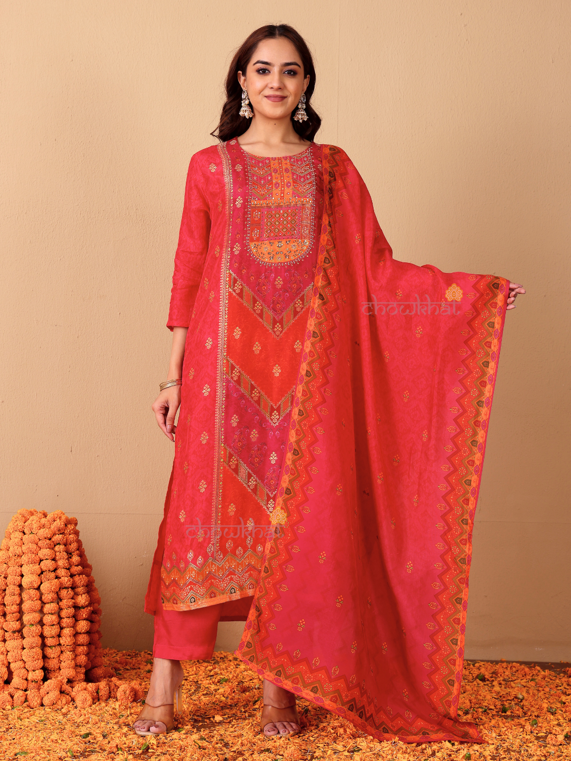 Naira Zari Silk 3 Piece Stitched Suit Set with Handwork