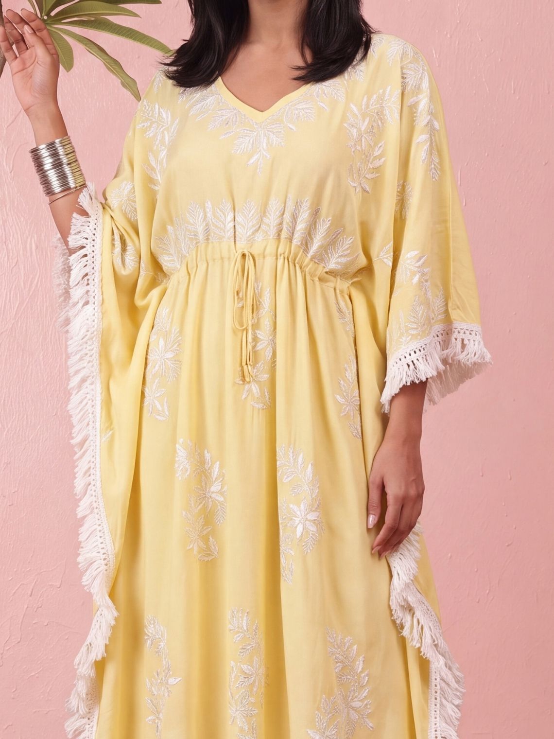 Ojasvi Mul Cotton Long Chikankari Kaftan - Chowkhat Lifestyle