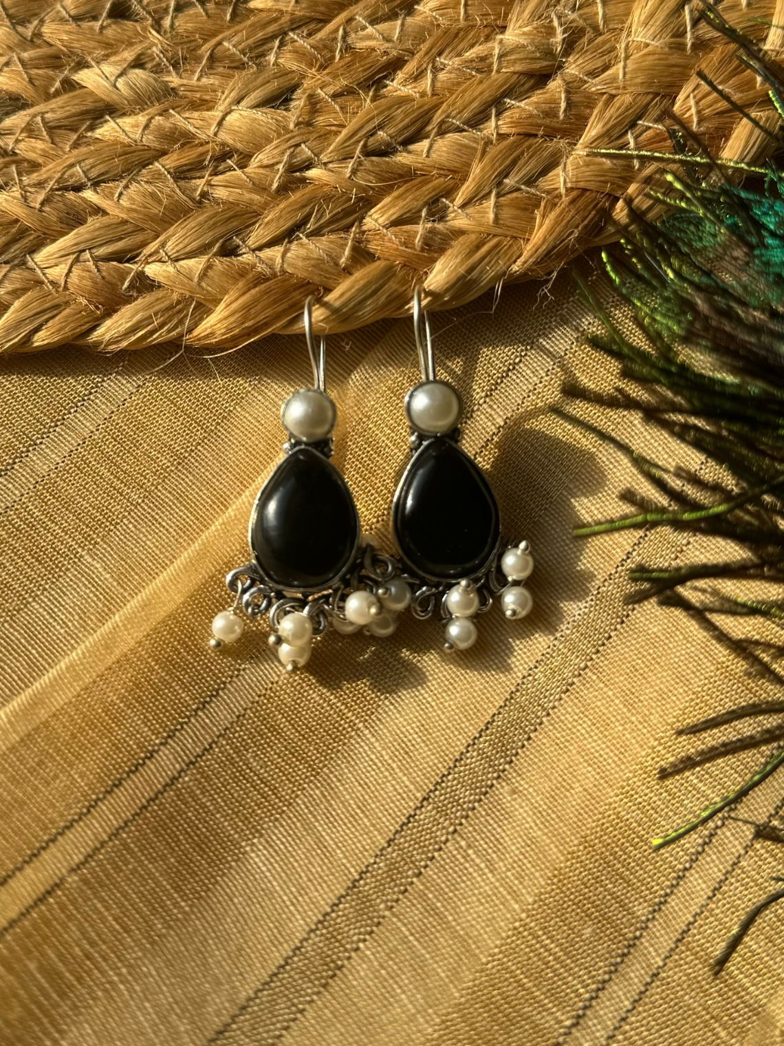 German Silver Pearl Hanging Earrings - Chowkhat Lifestyle