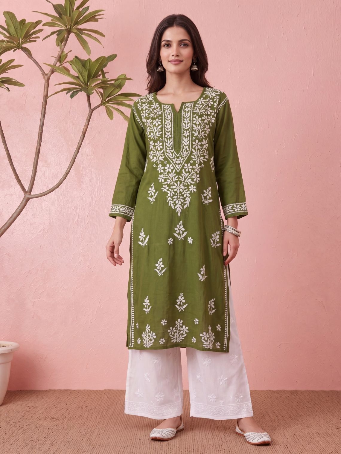 Vartika Rayon Straight Long Chikankari Kurti - Chowkhat Lifestyle