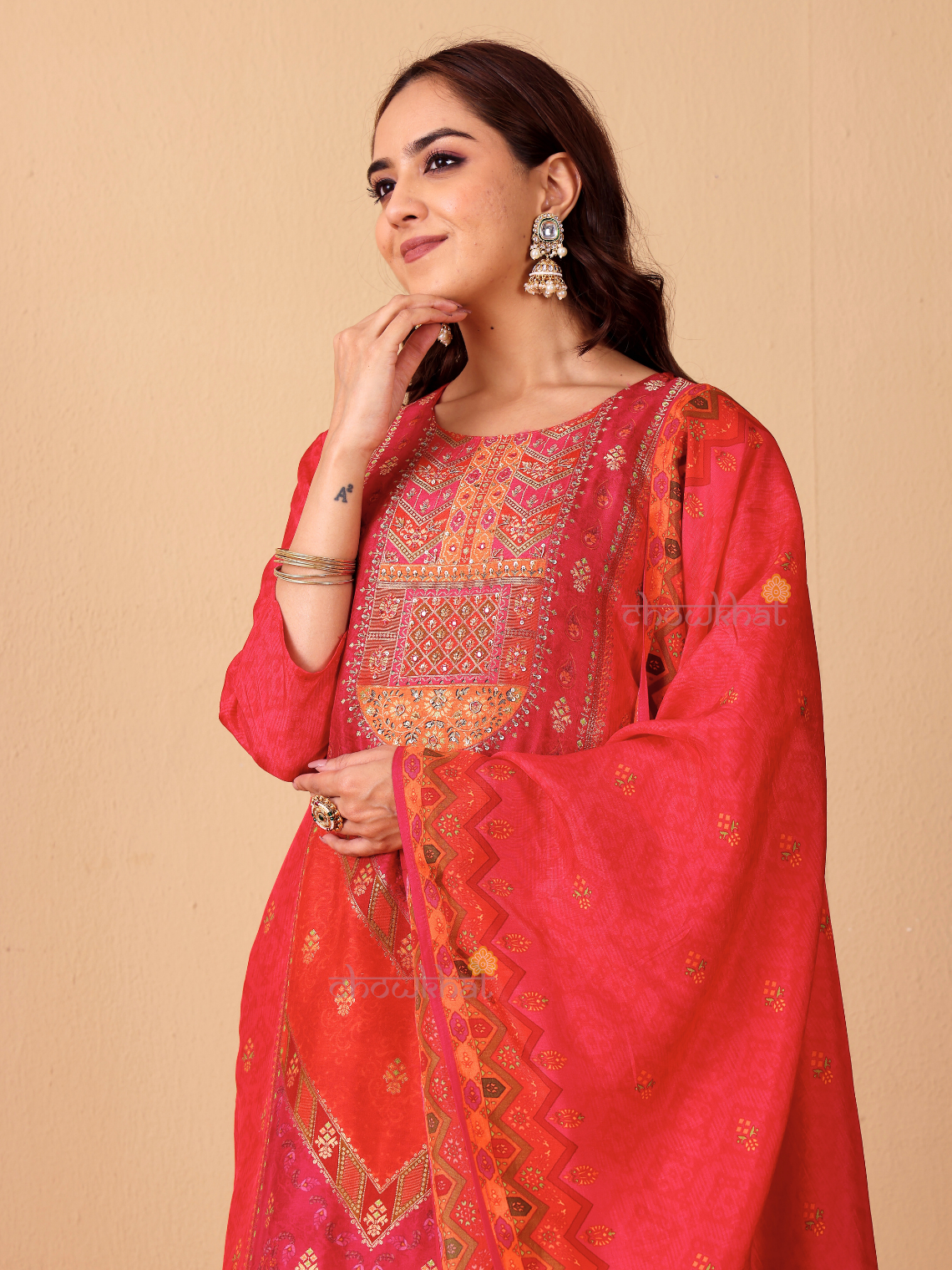 Naira Zari Silk 3 Piece Stitched Suit Set with Handwork