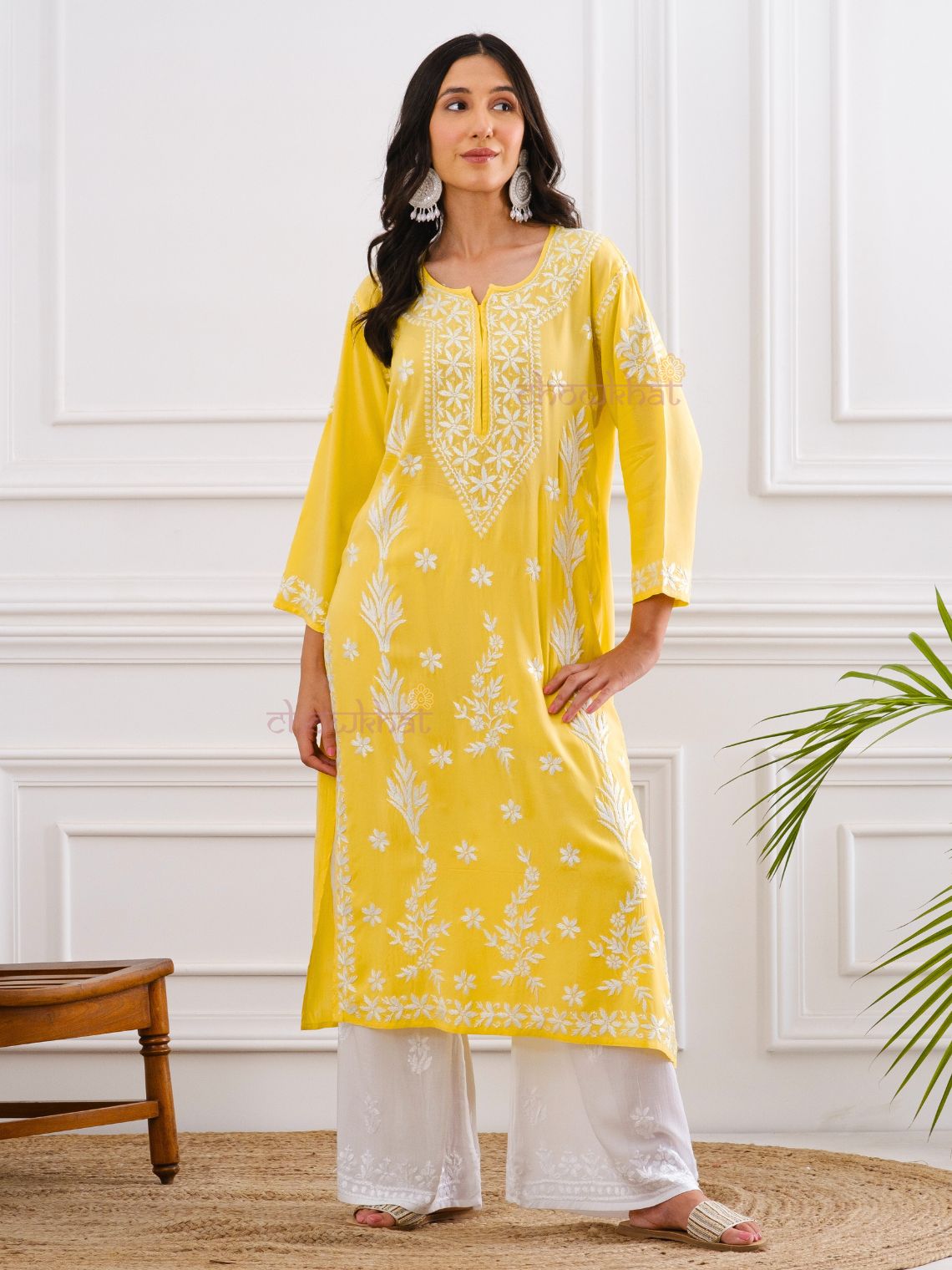 Fiza Modal Straight Chikankari Kurti - Chowkhat Lifestyle