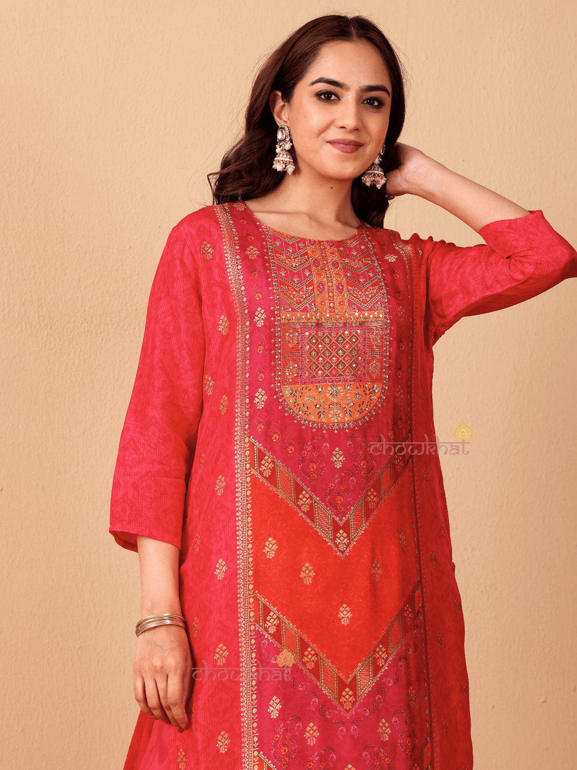 Naira Zari Silk 3 Piece Stitched Suit Set with Handwork - Chowkhat Lifestyle