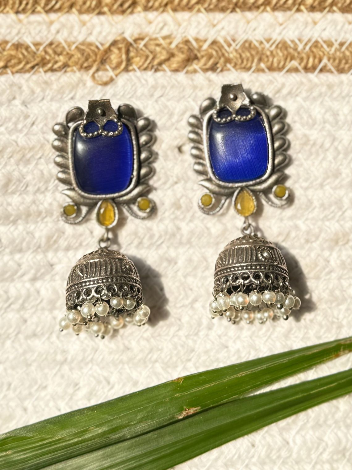German Silver Oxidised Jhumki with Pearl - Chowkhat Lifestyle