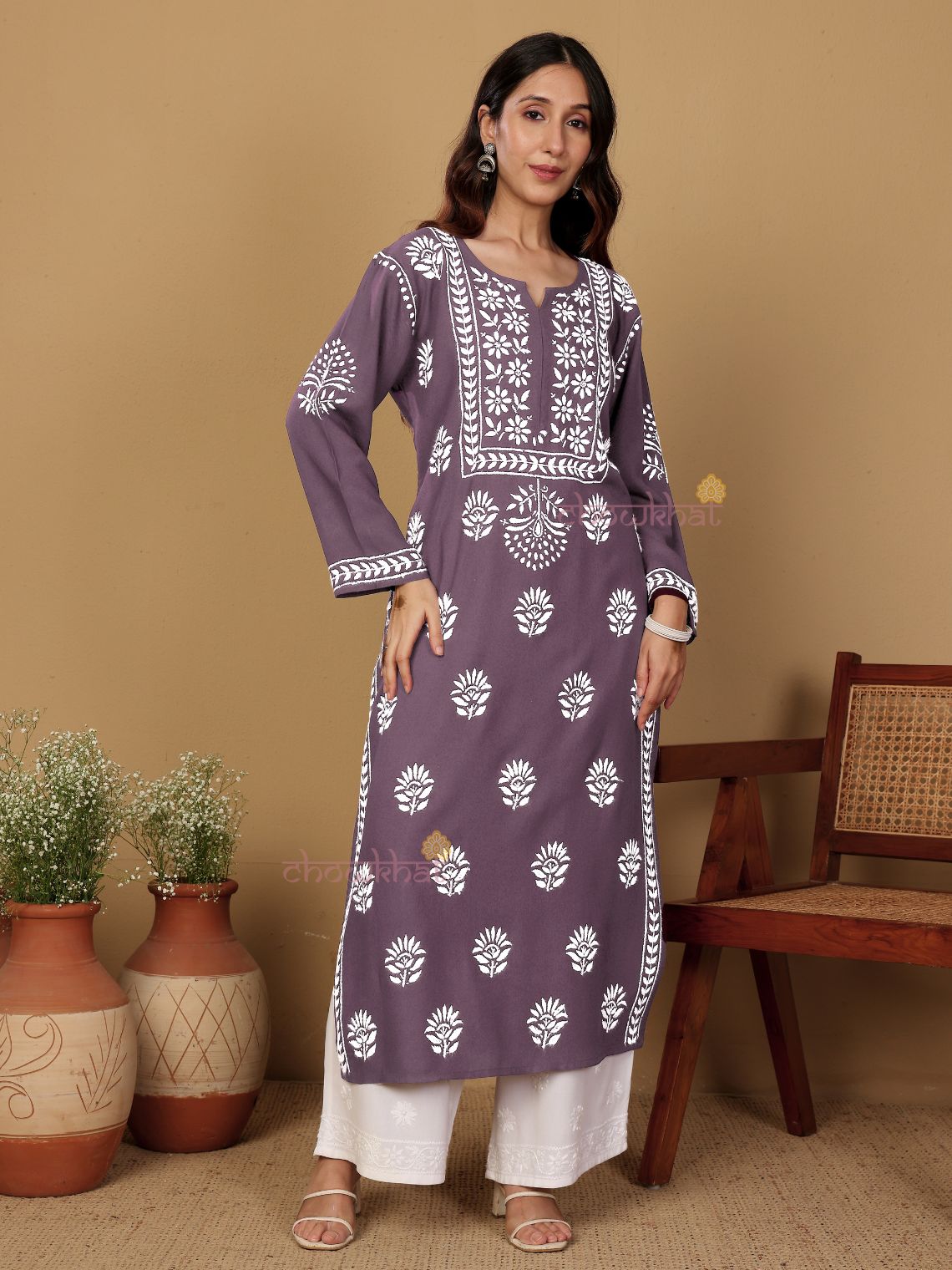 Aaniya Rayon Straight Long Chikankari Kurti
