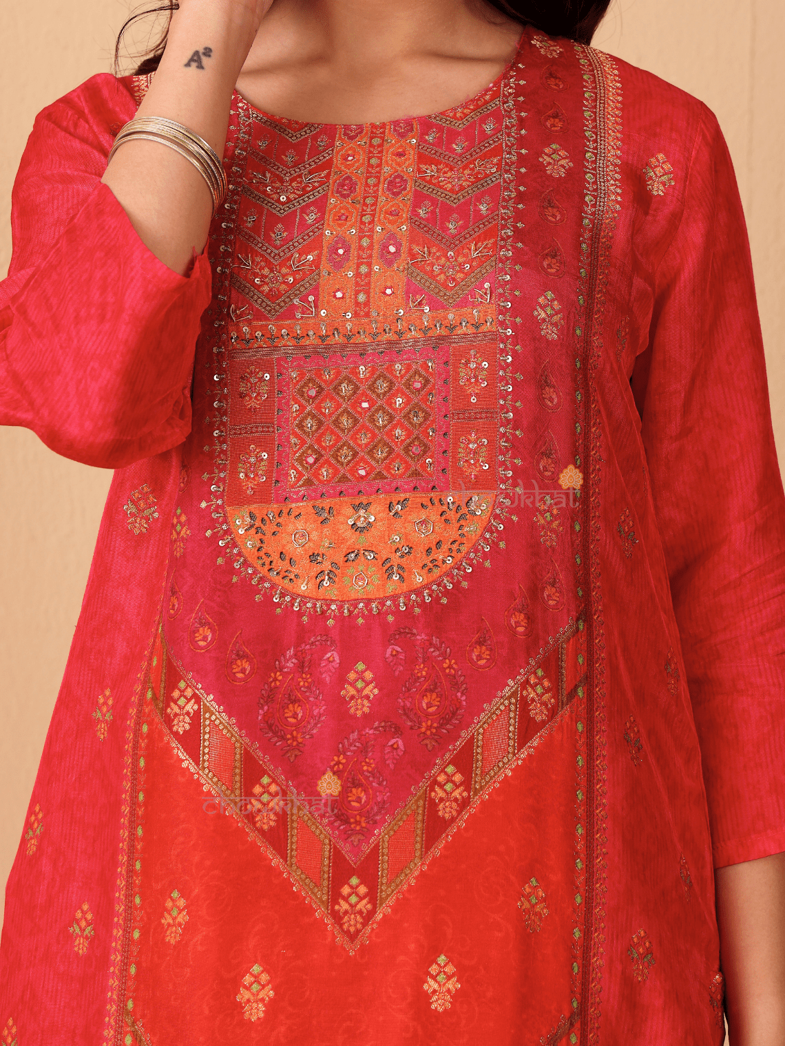 Naira Zari Silk 3 Piece Stitched Suit Set with Handwork - Chowkhat Lifestyle