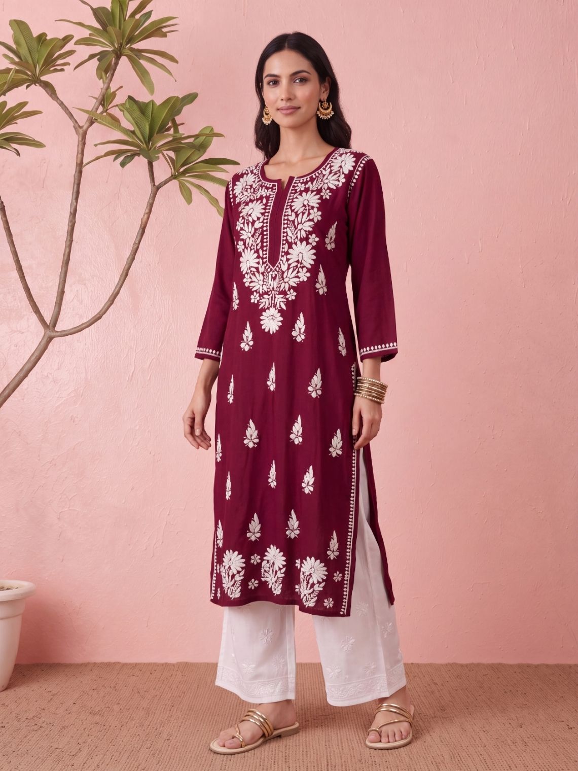 Nira Rayon Chikankari Long Kurta - Chowkhat Lifestyle