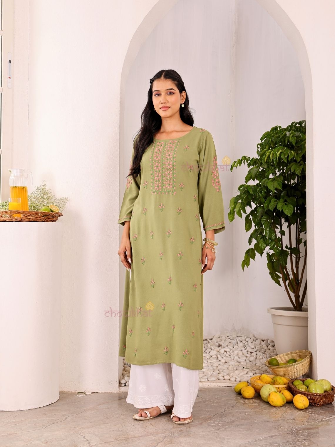 Heer Premium Rayon Straight Chikankari Kurti - Chowkhat Lifestyle