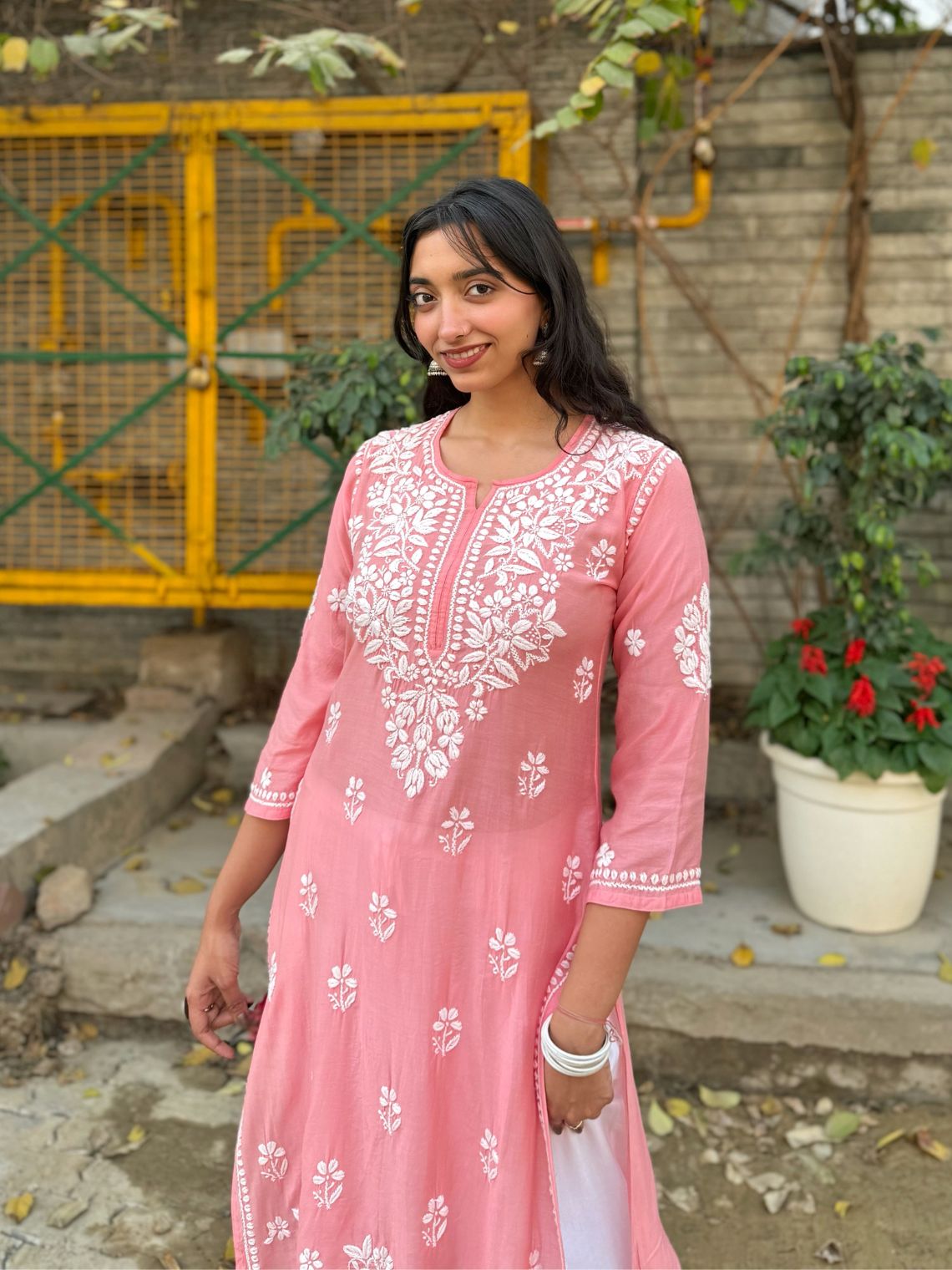 Sehar Chanderi Chikankari Straight Kurti