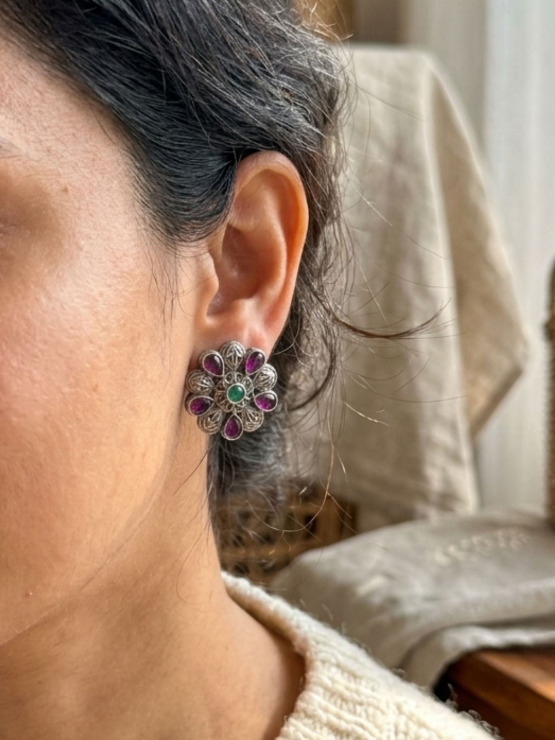 Bloom Floral Oxidised Earrings - Chowkhat Lifestyle