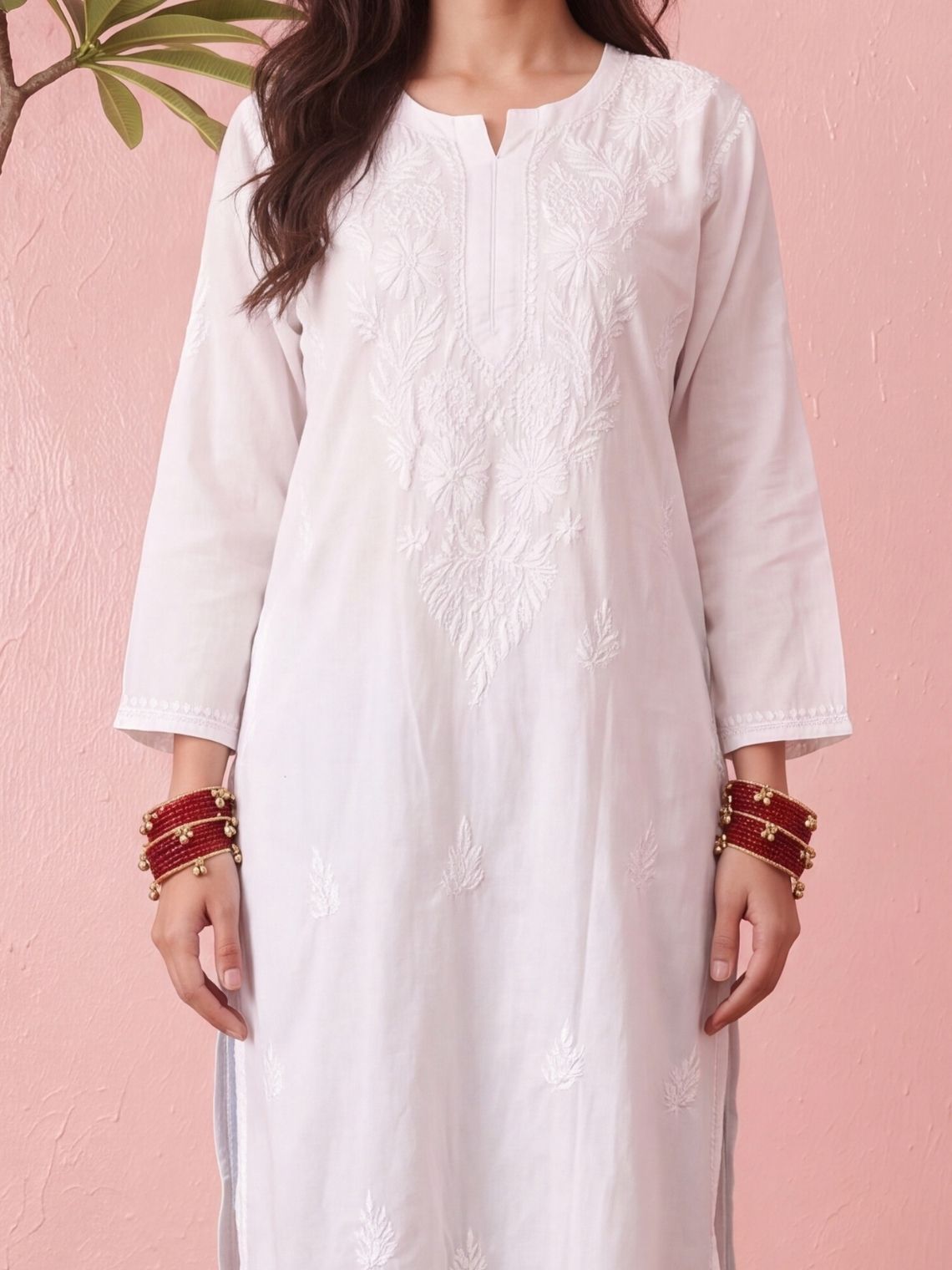 Eshita Cotton Long Chikankari Kurti - Chowkhat Lifestyle