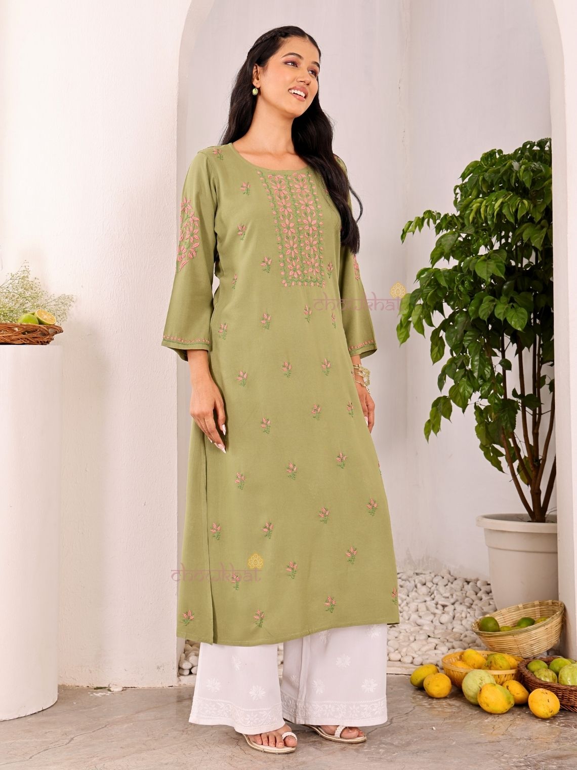 Heer Premium Rayon Straight Chikankari Kurti - Chowkhat Lifestyle