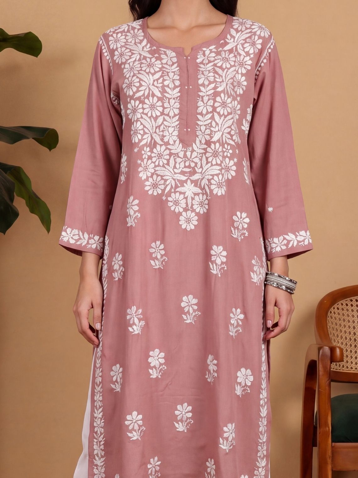 Ditya Rayon Straight Long Chikankari Kurti - Chowkhat Lifestyle