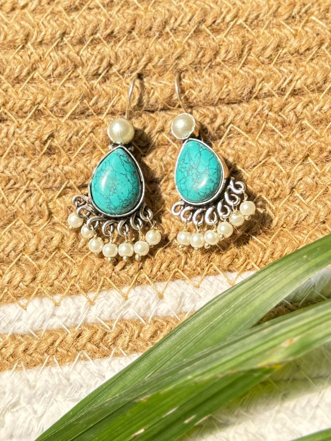 German Silver Pearl Hanging Earrings - Chowkhat Lifestyle