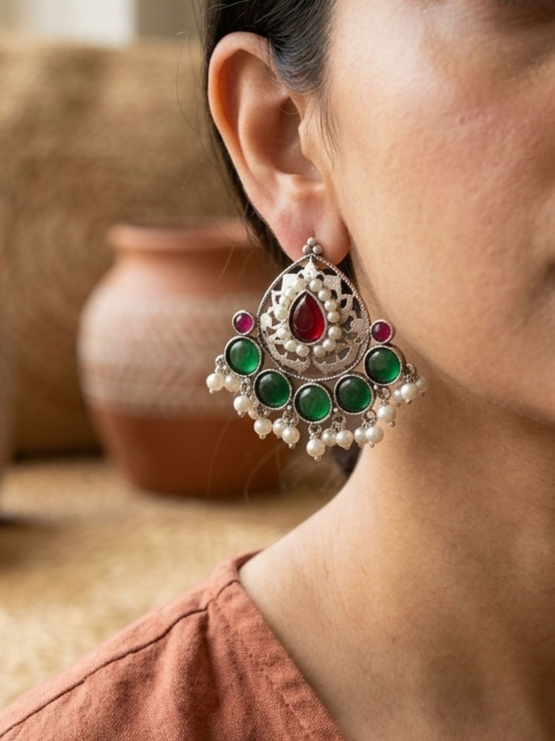 Royal Pearl Oxidised Earrings - Chowkhat Lifestyle