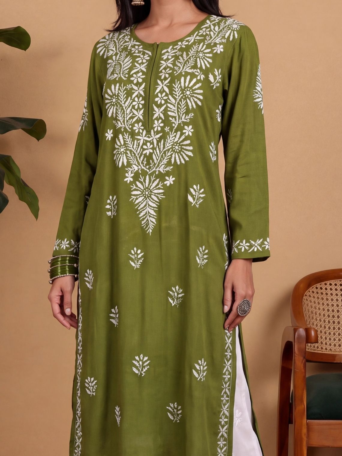 Vihana Rayon Straight Long Chikankari Kurti - Chowkhat Lifestyle