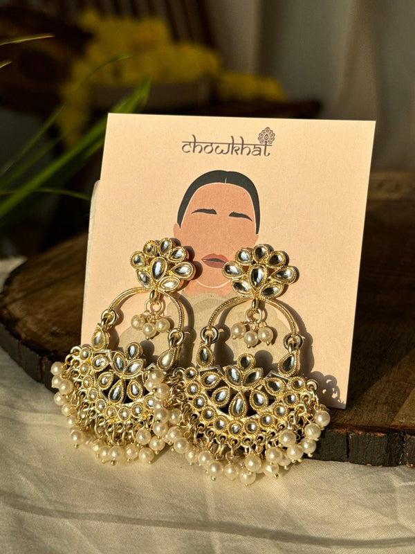 Polki & Pearl Small Chandbali Earrings - Chowkhat Lifestyle