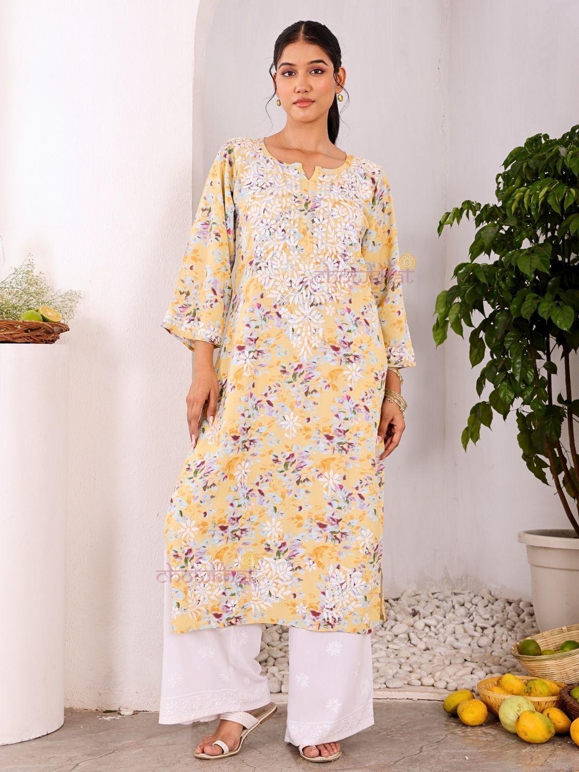 Ishani Rayon Printed Straight Chikankari Kurti