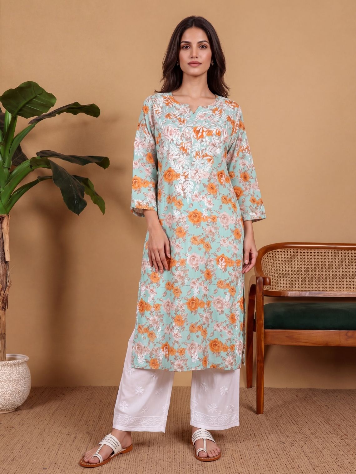 Chinmayi Mul Cotton Chikankari Long Kurti - Chowkhat Lifestyle