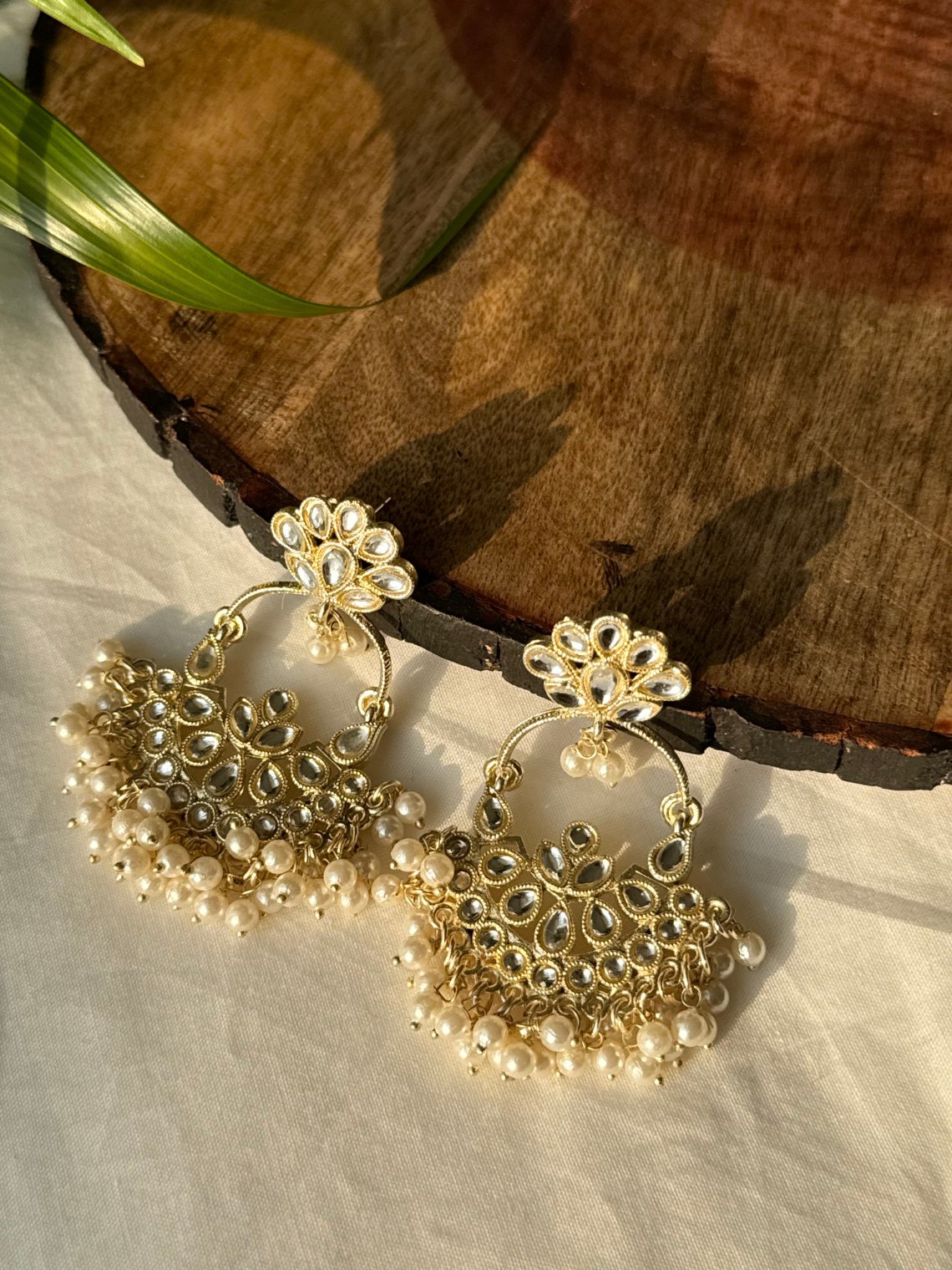 Polki & Pearl Small Chandbali Earrings - Chowkhat Lifestyle