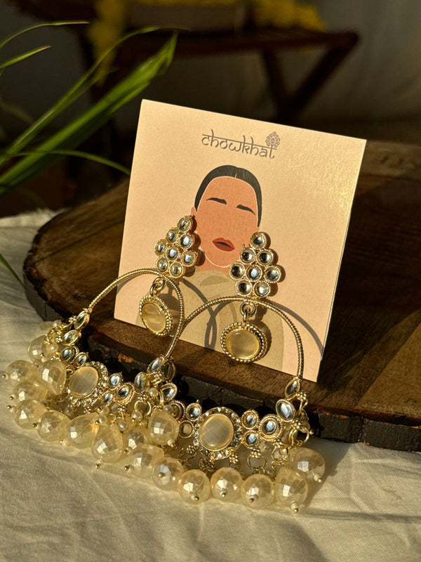 Polki & Pearl Circle Chandbali Earrings - Chowkhat Lifestyle