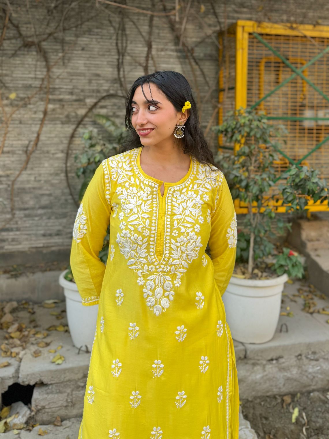 Sehar Chanderi Chikankari Straight Kurti